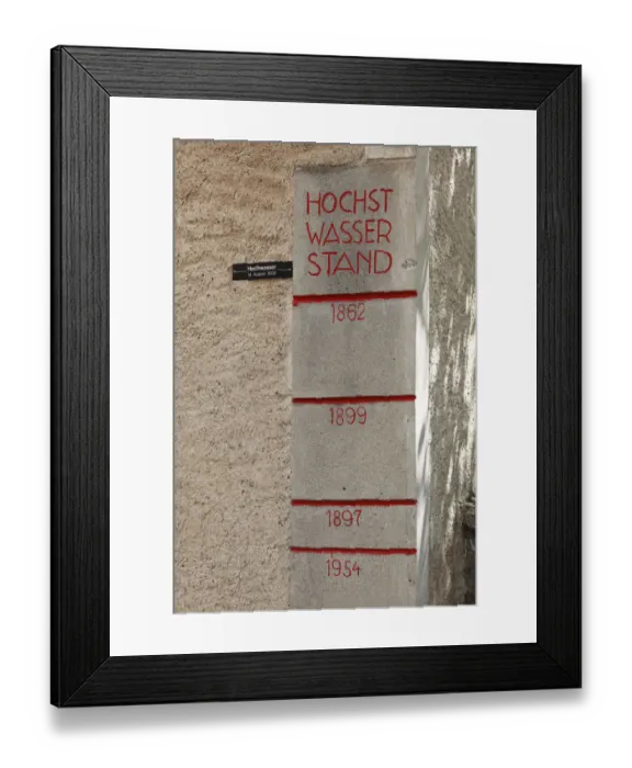 Framed Print : Flood level sign, Duernstein, Wachau valley, Waldviertel region, Lower Austria, Austria, Europe Framed Print : Flood level sign, Duernstein, Wachau valley, Waldviertel region, Lower Austria, Austria, Europe