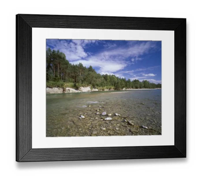 Framed Print : Isar River, Isar Wetlands, Pupplinger Au, Wolfratshausen, Upper Bavaria, Bavaria, Germany, Europe