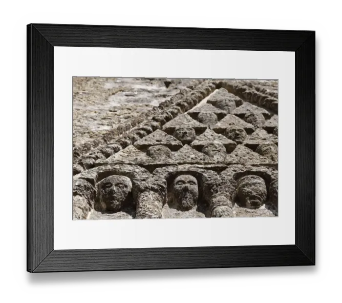 Framed Print : Triangular pediment above the portal, St. Brendans Cathedral, Clonfert Cathedral, County Galway, Connacht, Republic of Ireland, Europe Framed Print : Triangular pediment above the portal, St. Brendans Cathedral, Clonfert Cathedral, County Galway, Connacht, Republic of Ireland, Europe