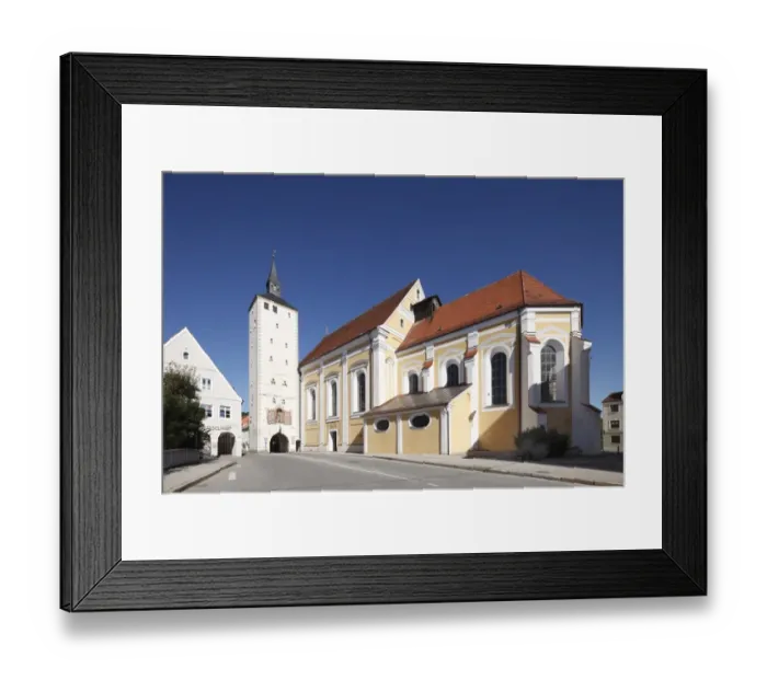 Framed Print : Unteres Tor gate, church of the Annunciation, Jesuit church, Mindelheim, Unterallgaeu district, Allgaeu region, Swabia, Bavaria, Germany, Europe Framed Print : Unteres Tor gate, church of the Annunciation, Jesuit church, Mindelheim, Unterallgaeu district, Allgaeu region, Swabia, Bavaria, Germany, Europe
