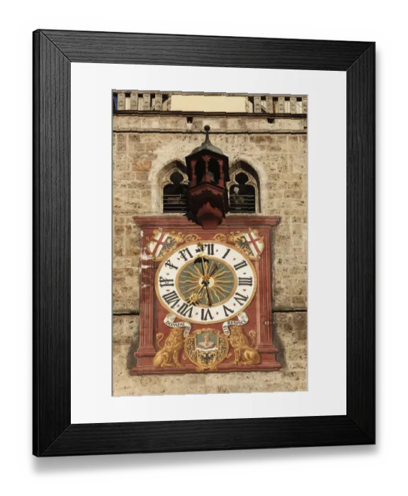 Framed Print : Tower clock on the steeple of St. Martin, Memmingen, Unterallgaeu, Allgaeu region, Schwaben, Bavaria, Germany, Europe Framed Print : Tower clock on the steeple of St. Martin, Memmingen, Unterallgaeu, Allgaeu region, Schwaben, Bavaria, Germany, Europe