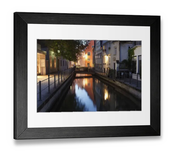 Framed Print : Memminger Ach river, Untere Bachgasse, Memmingen, Unterallgaeu, Allgaeu region, Schwaben, Bavaria, Germany, Europe