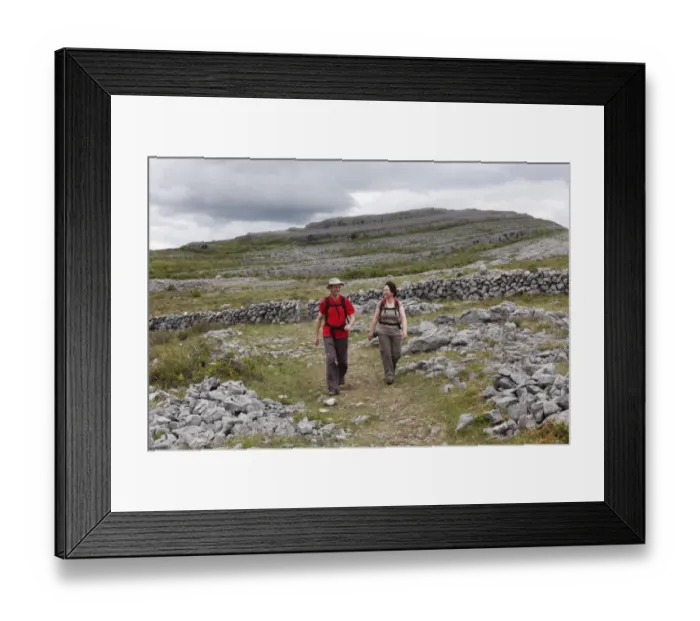 Framed Print : Hikers in Burren National Park, County Clare, Ireland, Europe Framed Print : Hikers in Burren National Park, County Clare, Ireland, Europe
