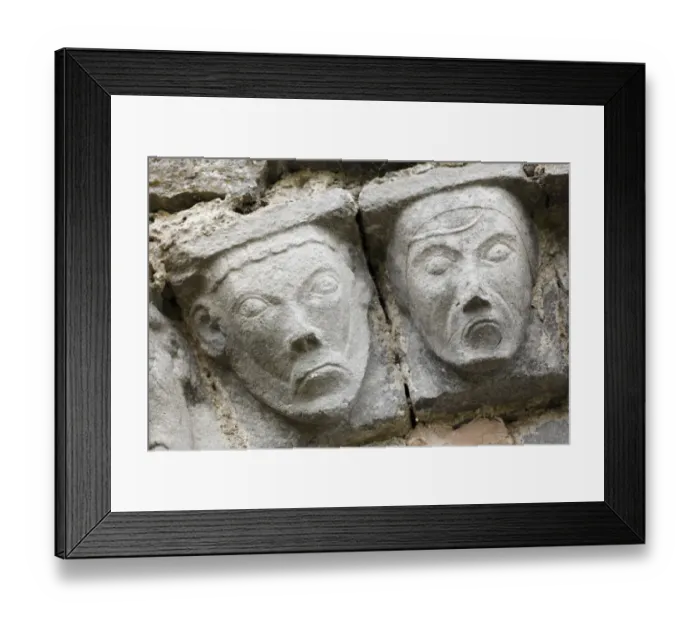 Framed Print : Faces of stone, Dysert O Dea church ruins near Corofin, County Clare, Ireland, Europe Framed Print : Faces of stone, Dysert O Dea church ruins near Corofin, County Clare, Ireland, Europe