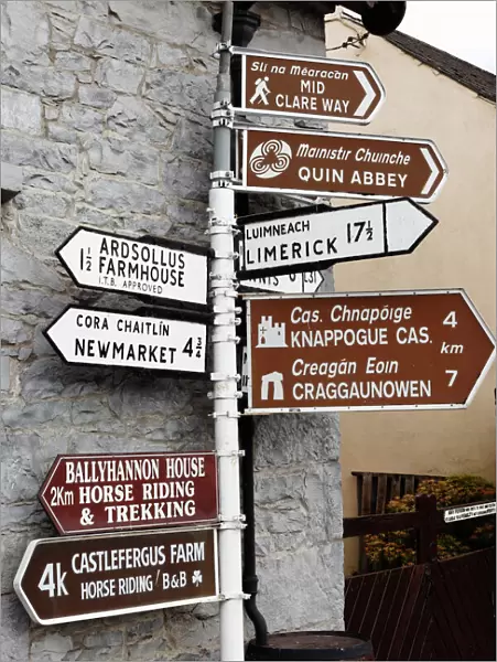 Signpost in Quin, County Clare, Ireland, Europe