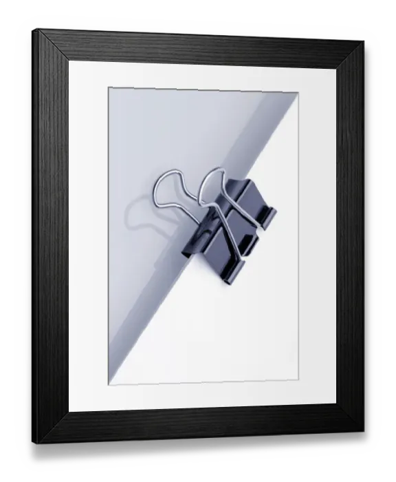 Framed Print : Sheet of paper with a paper clamp Framed Print : Sheet of paper with a paper clamp