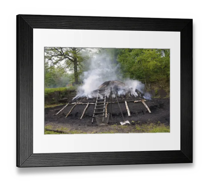 Framed Print : Burning charcoal pile in the final stage, Walpersdorf, Siegen-Wittgenstein district, North Rhine-Westphalia, Germany, Europe Framed Print : Burning charcoal pile in the final stage, Walpersdorf, Siegen-Wittgenstein district, North Rhine-Westphalia, Germany, Europe