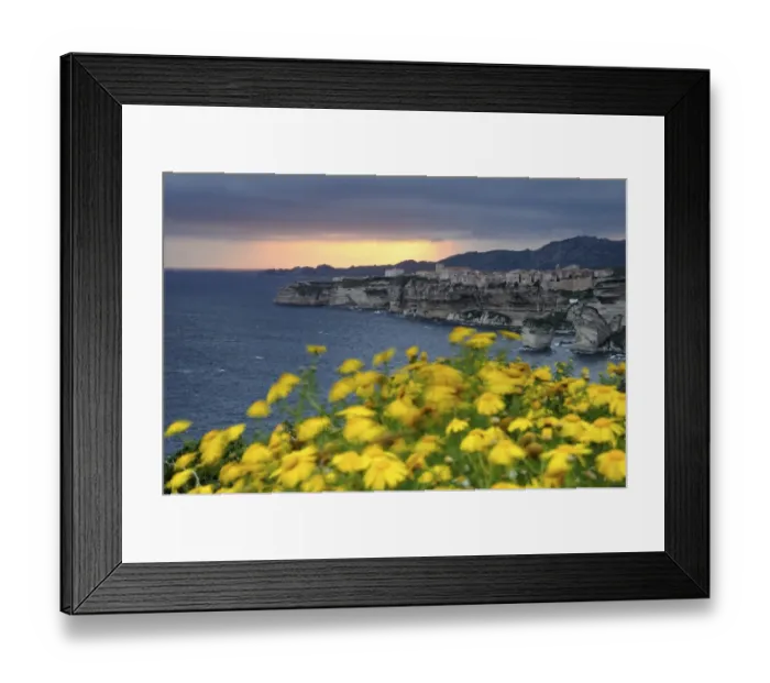 Framed Print : Sunset with a view towards Bonifacio in southern Corsica, France, Europe