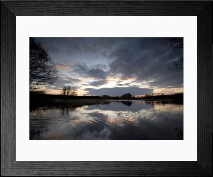 Framed Print : Evening mood at a carp pond in the heath and pond region of Upper Lusatia, Saxony, Germany, Europe Framed Print : Evening mood at a carp pond in the heath and pond region of Upper Lusatia, Saxony, Germany, Europe