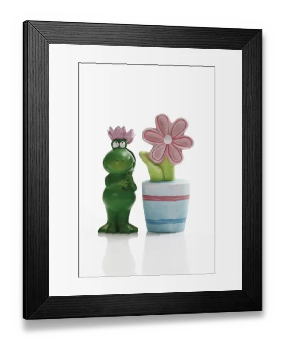 Framed Print : Frog figure with artificial flower pot Framed Print : Frog figure with artificial flower pot