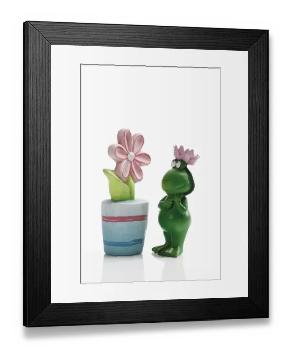 Framed Print : Frog figure with artificial flower pot Framed Print : Frog figure with artificial flower pot