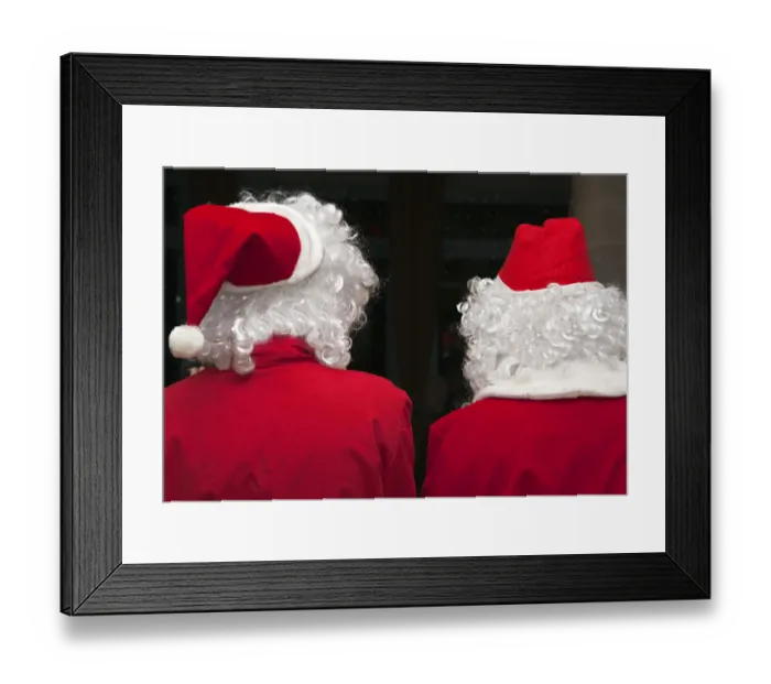 Framed Print : Two Santas, viewed from behind Framed Print : Two Santas, viewed from behind