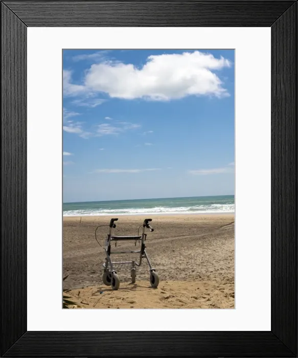 Framed Print : Walking frame left on the beach Framed Print : Walking frame left on the beach