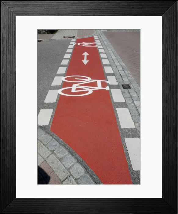 Framed Print : Bicycle path marked with red Framed Print : Bicycle path marked with red