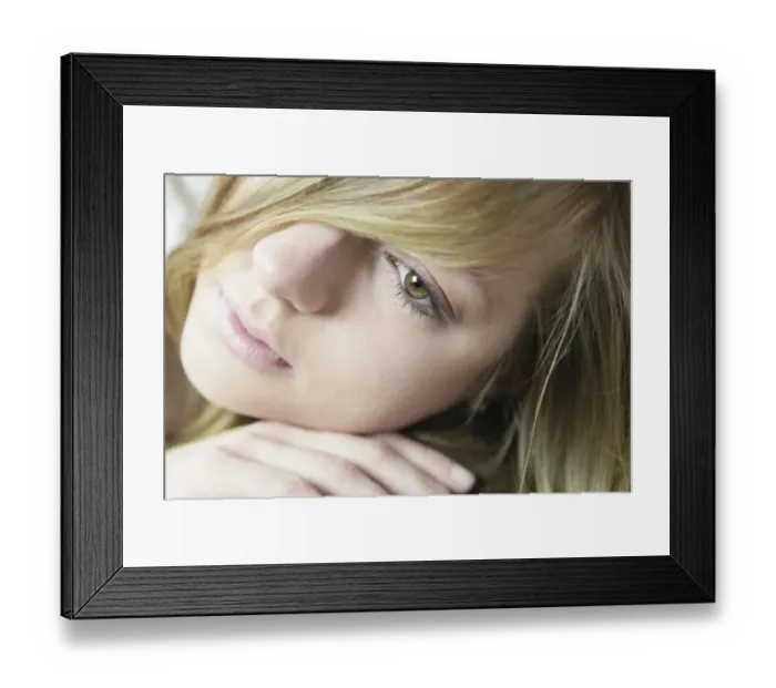 Framed Print : Portrait of a young woman, hair in her face, hand Framed Print : Portrait of a young woman, hair in her face, hand
