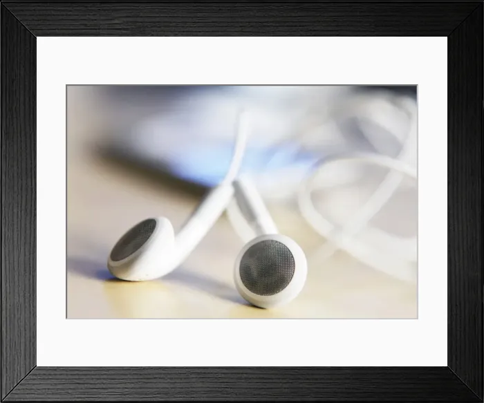 Framed Print : MP3 player, headphones