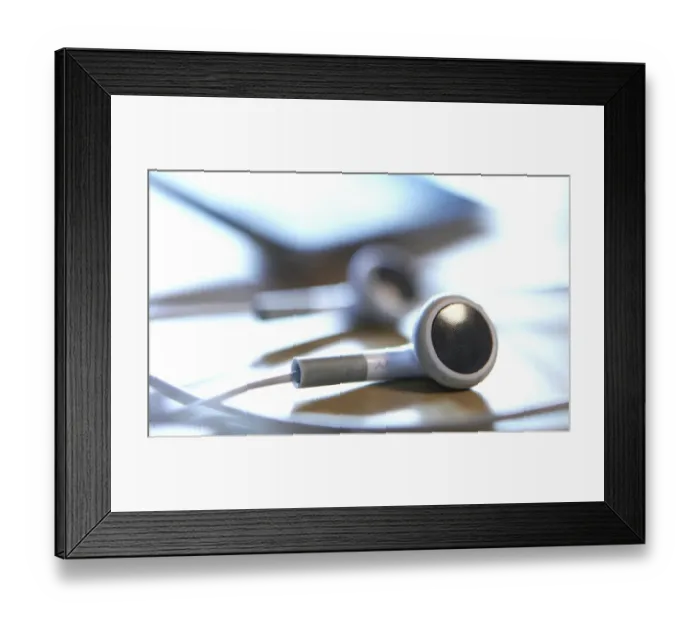 Framed Print : MP3 player, headphones Framed Print : MP3 player, headphones