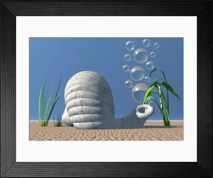 Framed Print : Snail shell and bubbles, 3D computer graphics Framed Print : Snail shell and bubbles, 3D computer graphics
