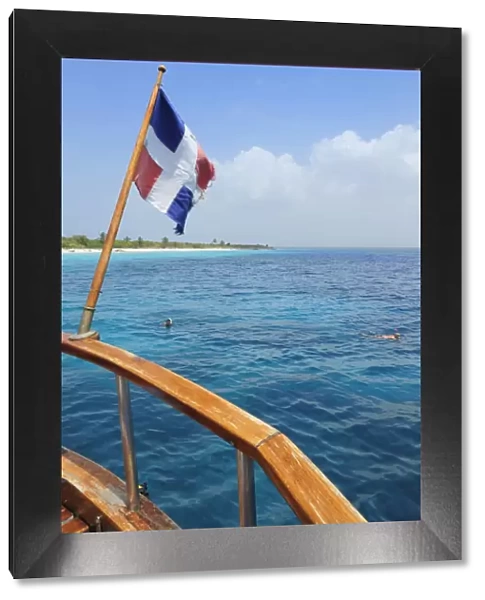 Flag of the Dominican Republic at the stern of a sailing ship, Dominican Republic, Caribbean