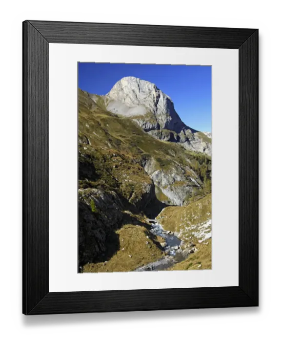 Framed Print : Geltental valley with Spitzhorn Mountain, Gelten-Iffigen Nature Reserve, Bernese Oberland, Switzerland, Europe