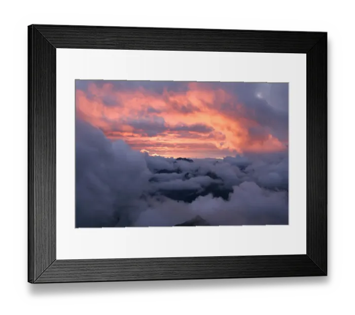 Framed Print : Mountains shrouded in clouds at sunset, Arlberg, Vorarlberg, Austria, Europe