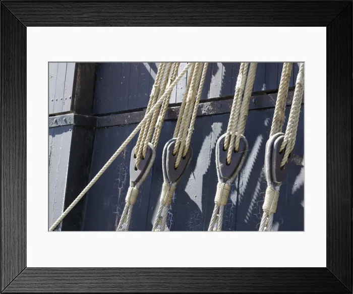 Framed Print : Ropes and pulleys on a ship Framed Print : Ropes and pulleys on a ship