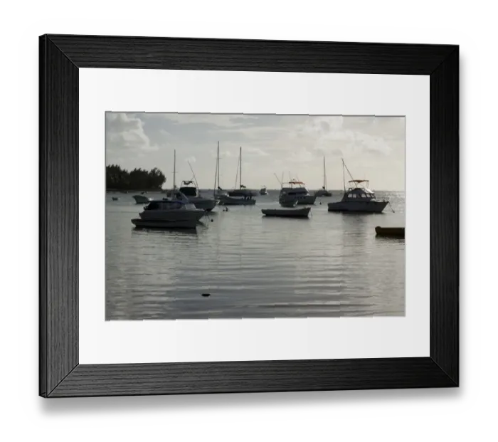 Framed Print : Floating dinghies at sunset in Bain Aux Boeuf, Mauritius, Africa Framed Print : Floating dinghies at sunset in Bain Aux Boeuf, Mauritius, Africa