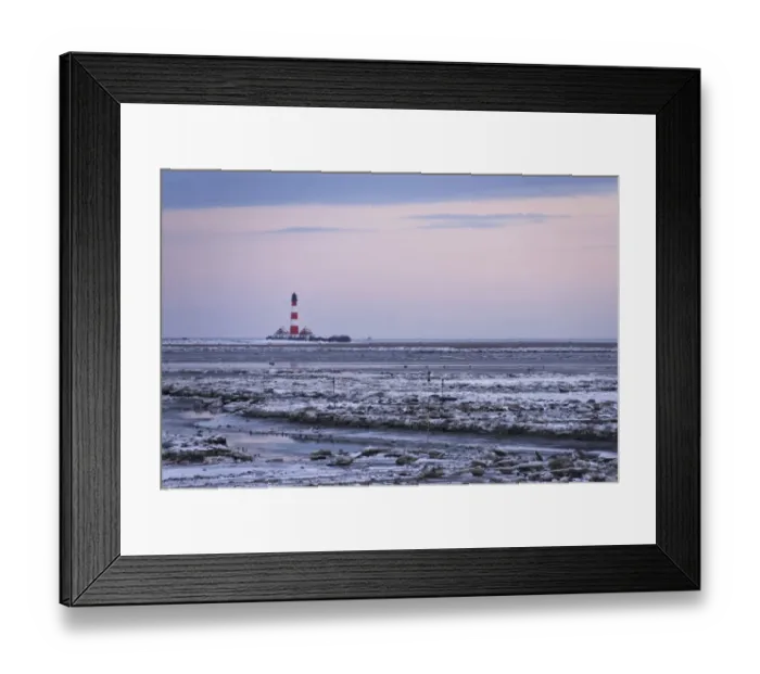 Framed Print : Lighthouse of Westerhever in winter, St. Peter-Ording, Eiderstedt Peninsula, district of Nordfriesland, Schleswig-Holstein, Germany, Europe