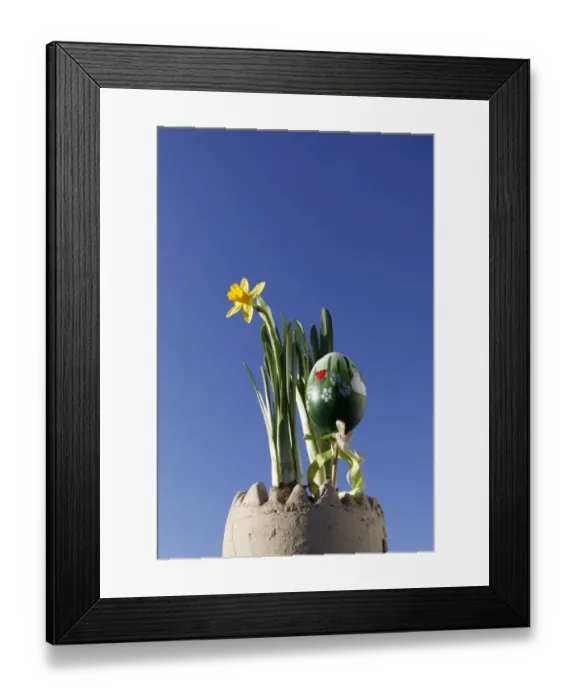 Framed Print : Easter decorations, daffodils and a painted Easter egg Framed Print : Easter decorations, daffodils and a painted Easter egg