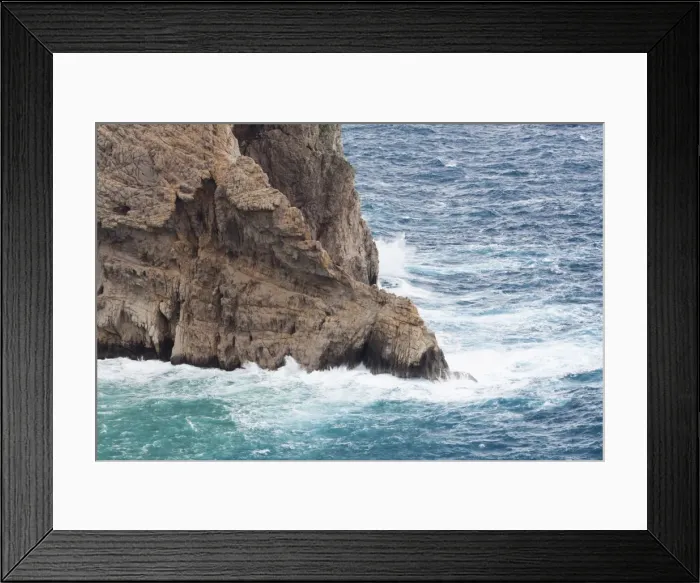 Framed Print : Rocky cliff with strong waves at the Cap de Formentor, Port de PollenAzAza, Majorca, Balearic Islands, Spain, Europe