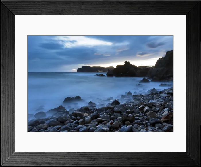 Framed Print : Evening at the sea with waves in Peguera, Majorca, Balearic Islands, Spain, Europe Framed Print : Evening at the sea with waves in Peguera, Majorca, Balearic Islands, Spain, Europe