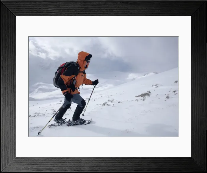 Framed Print : Snowshoe walker ascending Neunerspitze peak, Dolomites, South Tyrol, Italy, Europe Framed Print : Snowshoe walker ascending Neunerspitze peak, Dolomites, South Tyrol, Italy, Europe