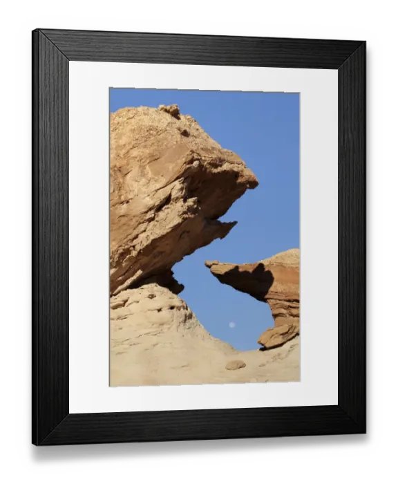 Framed Print : Hoodoo at Stud Horse Point with moon, Utah, USA, America Framed Print : Hoodoo at Stud Horse Point with moon, Utah, USA, America