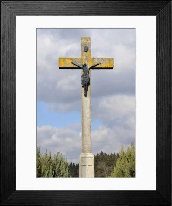 Framed Print : Field cross with a figure of Christ, Swabian Alb, Baden-Wuerttemberg, Germany, Europe Framed Print : Field cross with a figure of Christ, Swabian Alb, Baden-Wuerttemberg, Germany, Europe
