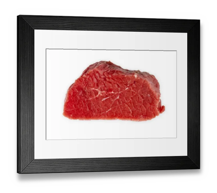 Framed Print : Slice of a raw beef filet Framed Print : Slice of a raw beef filet