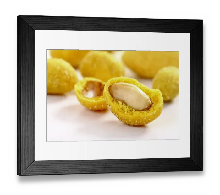 Framed Print : Peanuts in a curry flavoured coating Framed Print : Peanuts in a curry flavoured coating