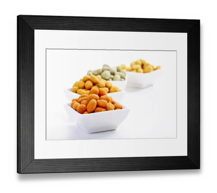 Framed Print : Peanuts in various flavoured coatings, chili, Wasabi, curry and paprika Framed Print : Peanuts in various flavoured coatings, chili, Wasabi, curry and paprika