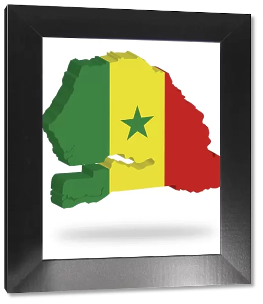 Shape and national flag of Senegal, levitating, 3D computer graphics