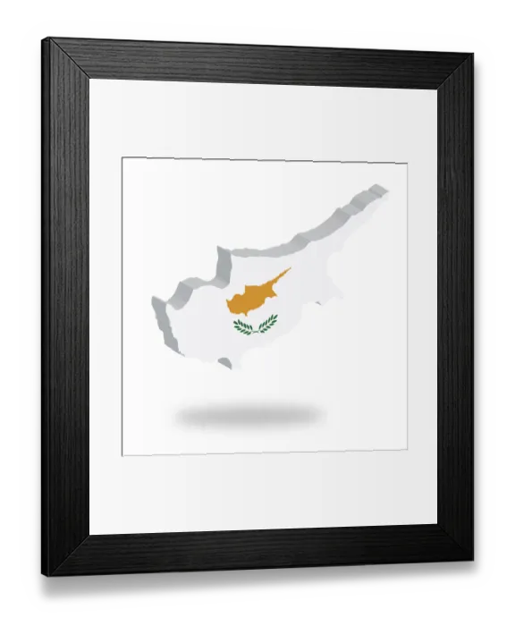Framed Print : Shape and national flag of the Republic of Cyprus, levitating, 3D computer graphics Framed Print : Shape and national flag of the Republic of Cyprus, levitating, 3D computer graphics