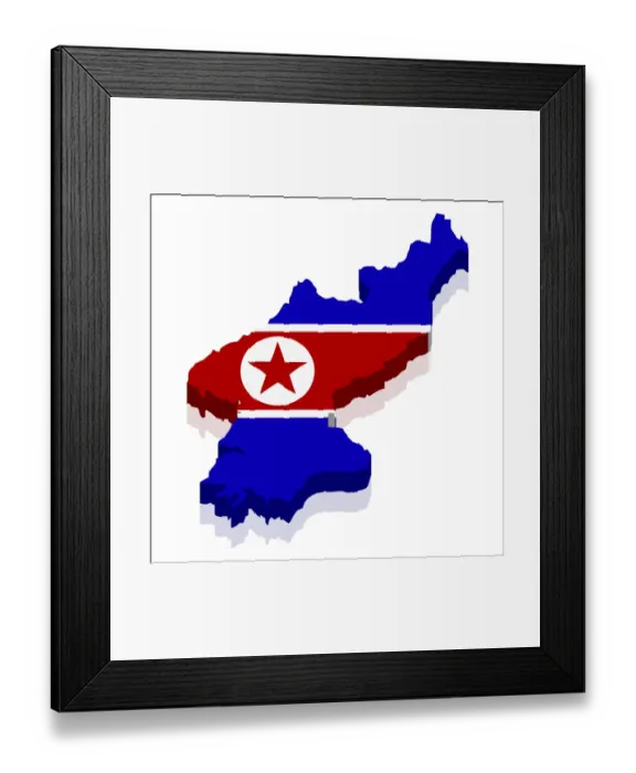 Framed Print : Shape and national flag of North Korea, 3D computer graphics Framed Print : Shape and national flag of North Korea, 3D computer graphics