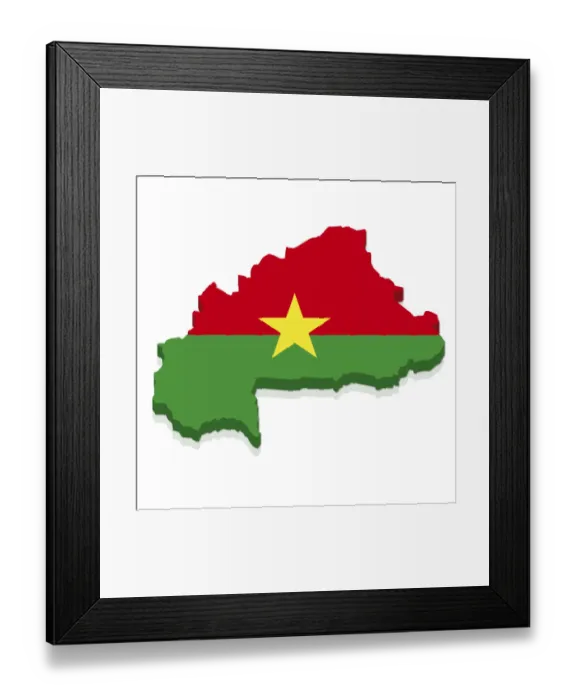 Framed Print : Shape and national flag of Burkina Faso, 3D computer graphics Framed Print : Shape and national flag of Burkina Faso, 3D computer graphics