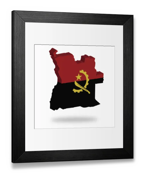 Framed Print : Shape and national flag of Angola, levitating, 3D computer graphics Framed Print : Shape and national flag of Angola, levitating, 3D computer graphics