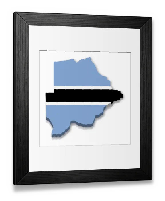 Framed Print : Outline and flag of Botswana, 3D