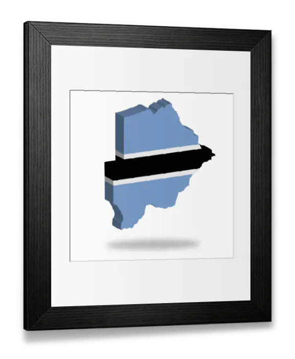 Framed Print : Outline and flag of Botswana, 3D, hovering