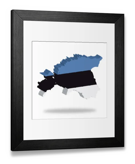 Framed Print : Outline and flag of Estonia, 3D, hovering