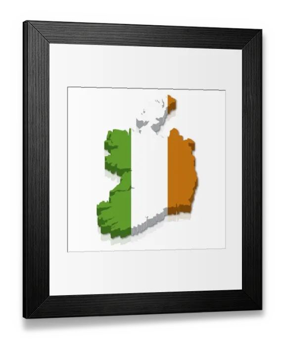 Framed Print : Outline and flag of Ireland, 3D Framed Print : Outline and flag of Ireland, 3D
