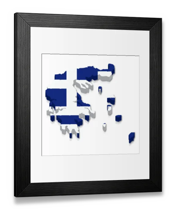 Framed Print : Outline and flag of Greece, 3D Framed Print : Outline and flag of Greece, 3D