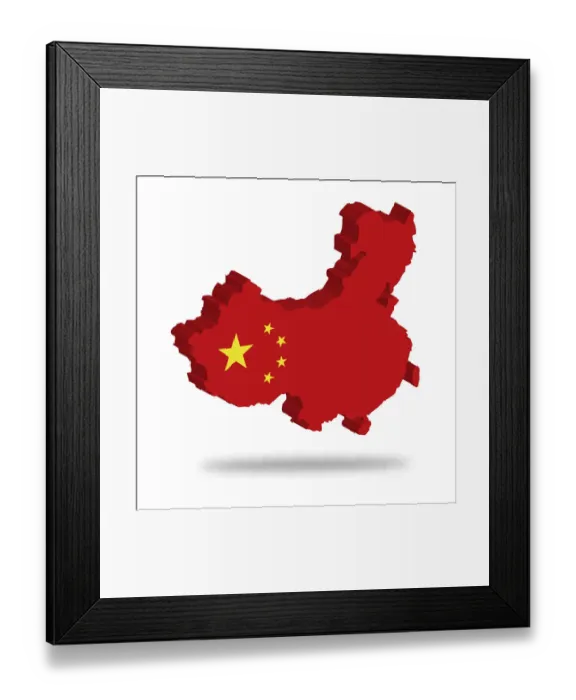 Framed Print : Outline and flag of China, 3D, hovering