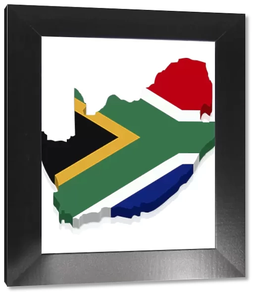 Outline and flag of South Africa, 3D