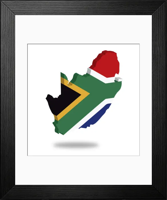Framed Print : Outline and flag of South Africa, 3D, hovering Framed Print : Outline and flag of South Africa, 3D, hovering